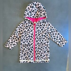 Please Mum Leopard Print Kids Raincoat with Pink Lining